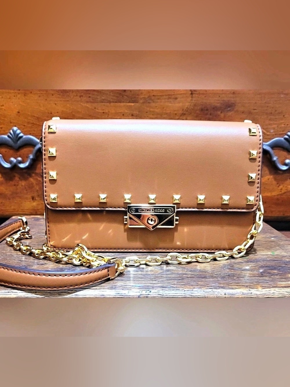 MICHAEL Kors Studded Chain Crossbody Bag in Brown Like New